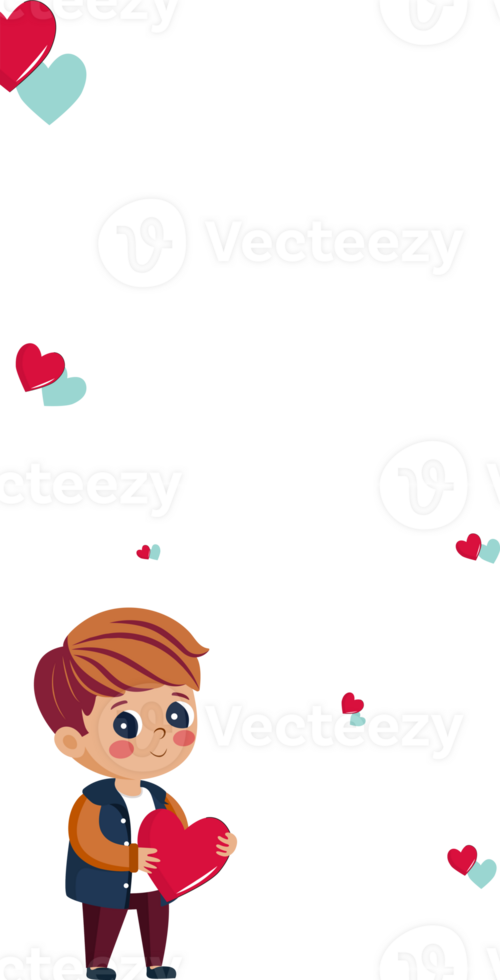Cute Young Boy Holding Red Heart And Tiny Hearts Decorated Background And Copy Space. png
