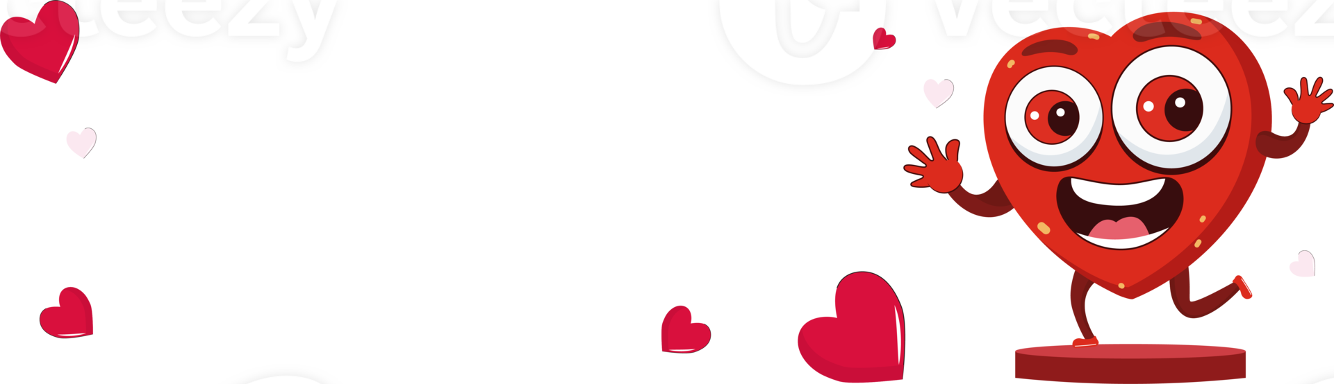 Excited Heart Mascot On Podium With Tiny Red Hearts And Copy Space. png
