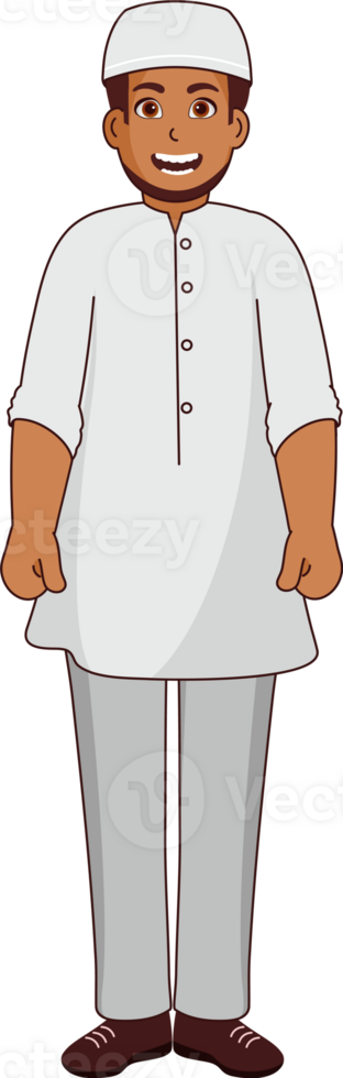 Illustration Of Cheerful Muslim Man In Standing Pose. png