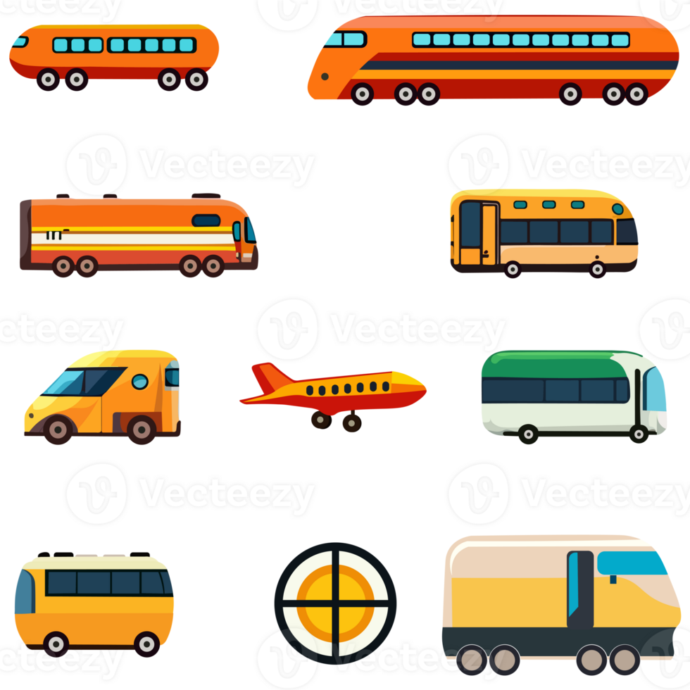 Collection of Transportation Target Like As Bus, Airplane, Train, Auto Icons. png