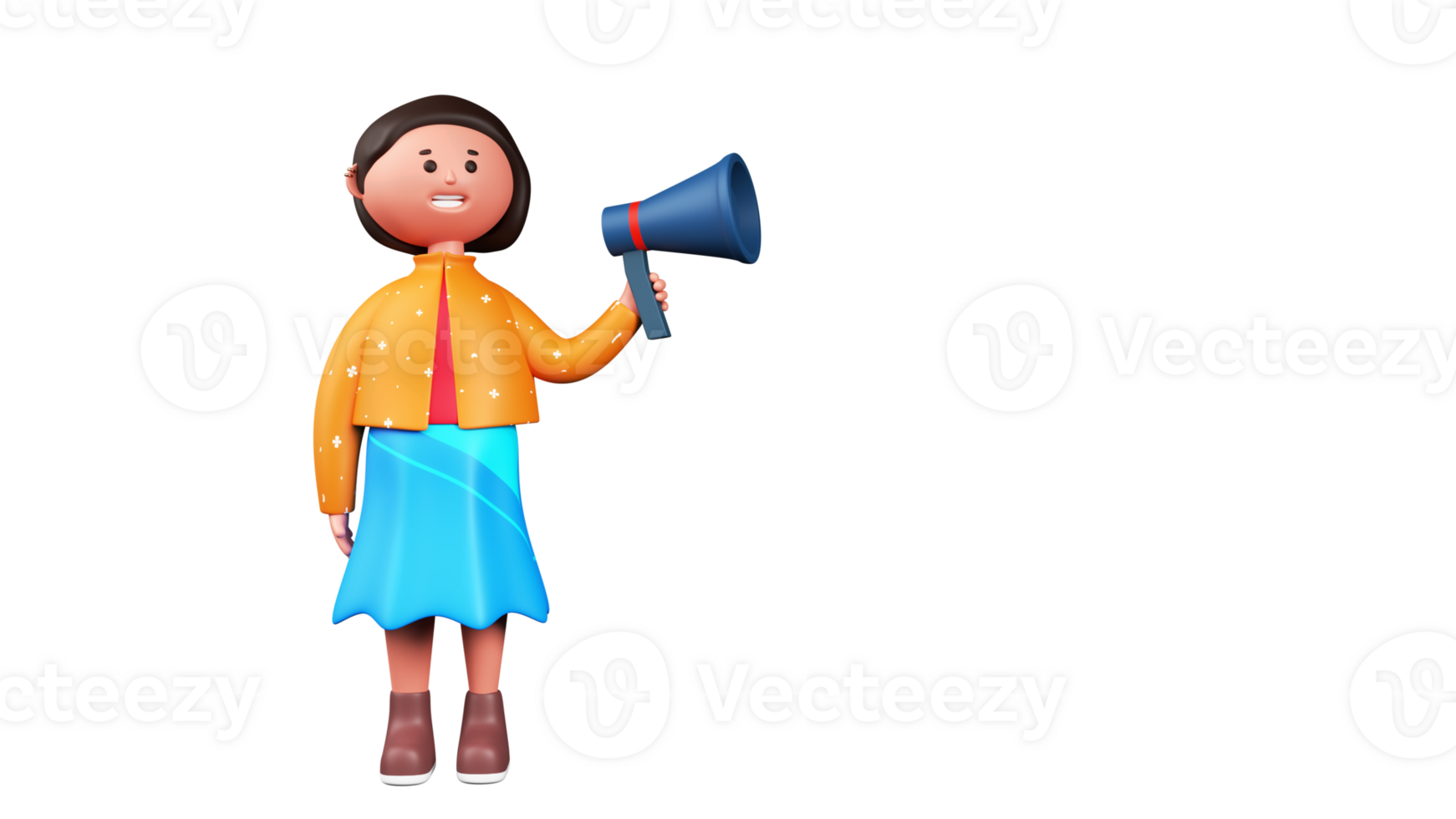 3D Render Of Young Woman Announcing From Megaphone In Standing Pose. png