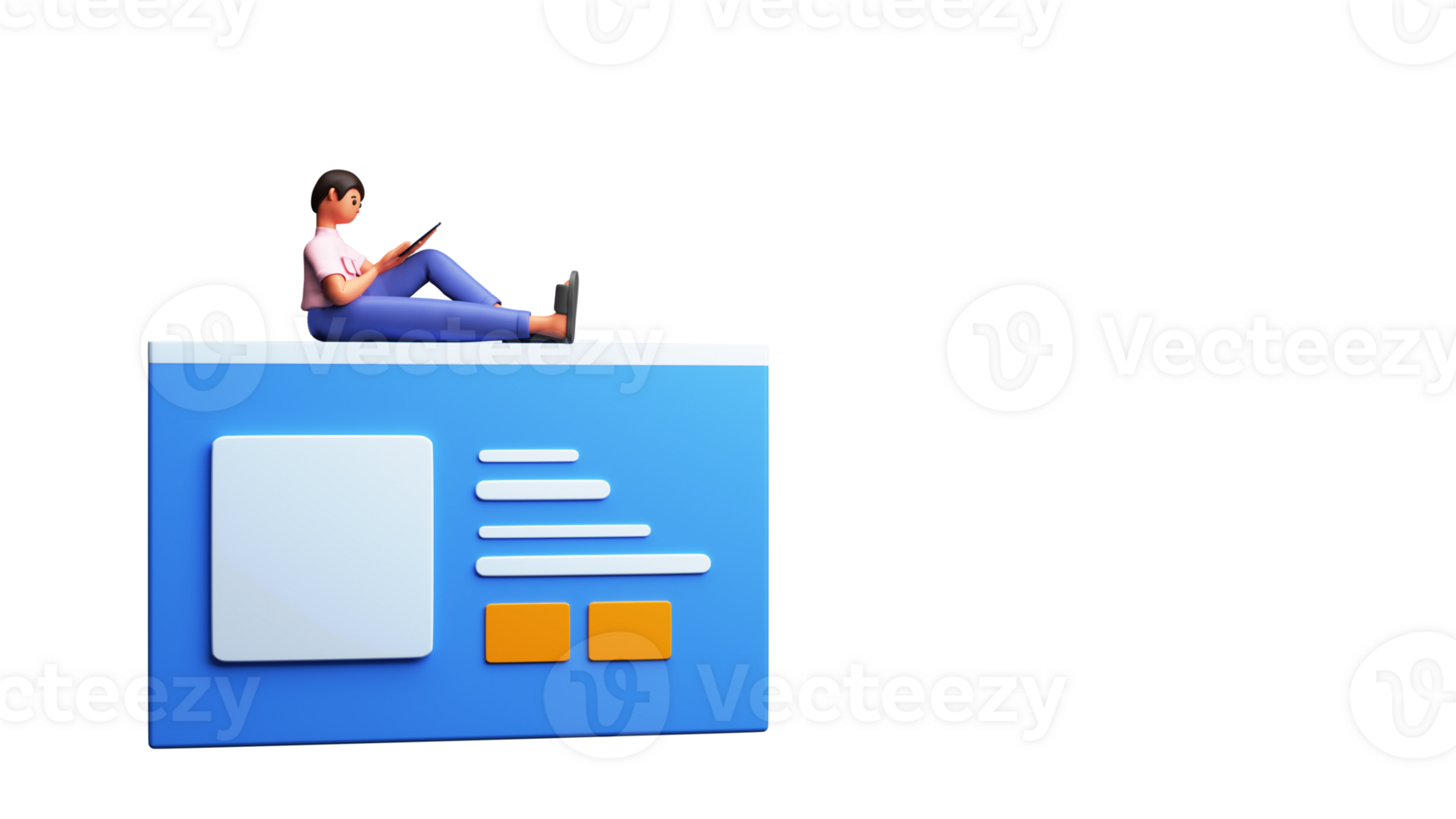 3D Render of Female Using Tablet On Website Element. png