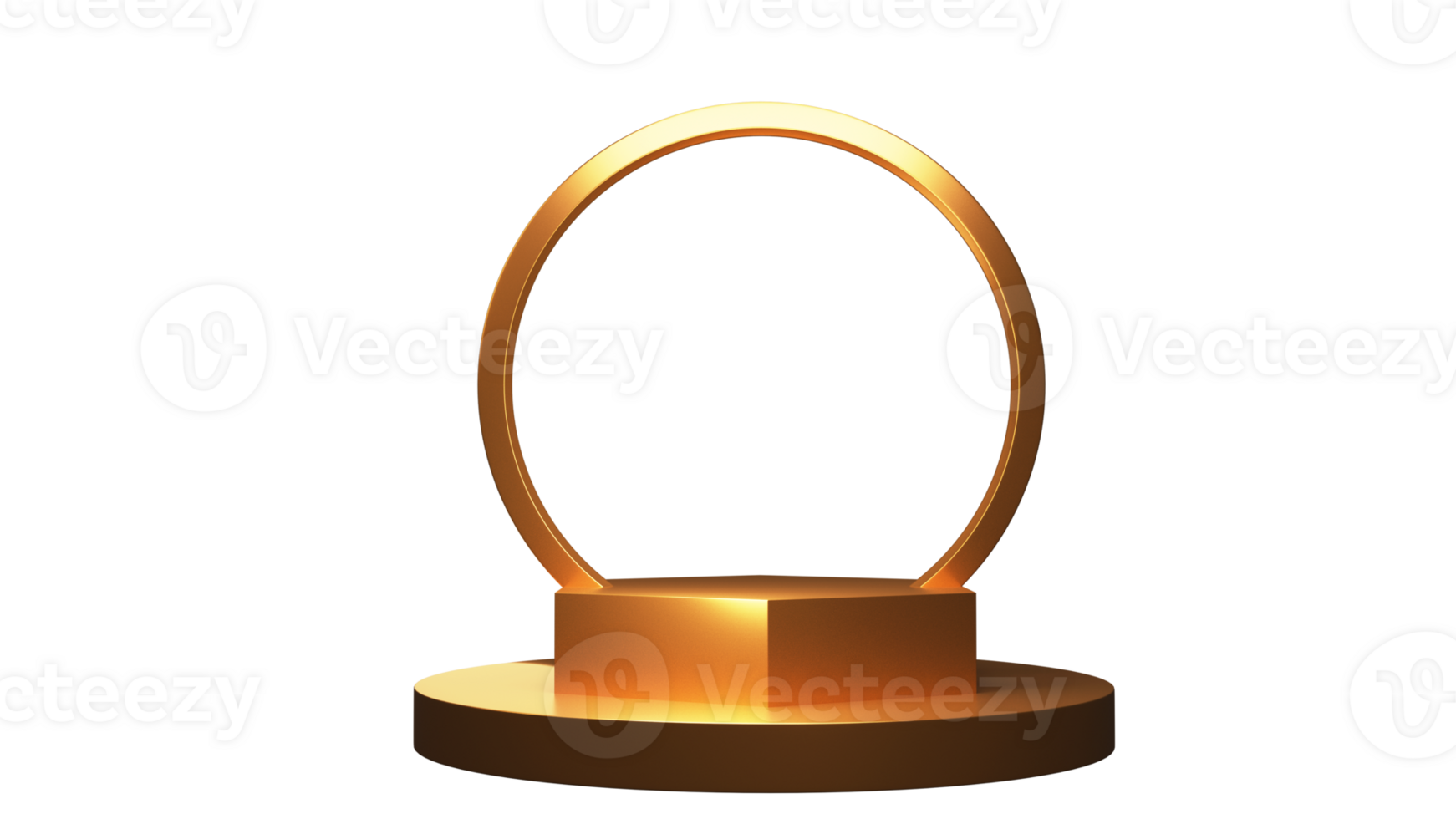 3D Rendering Golden Circular Frame Stand or Podium Icon. png
