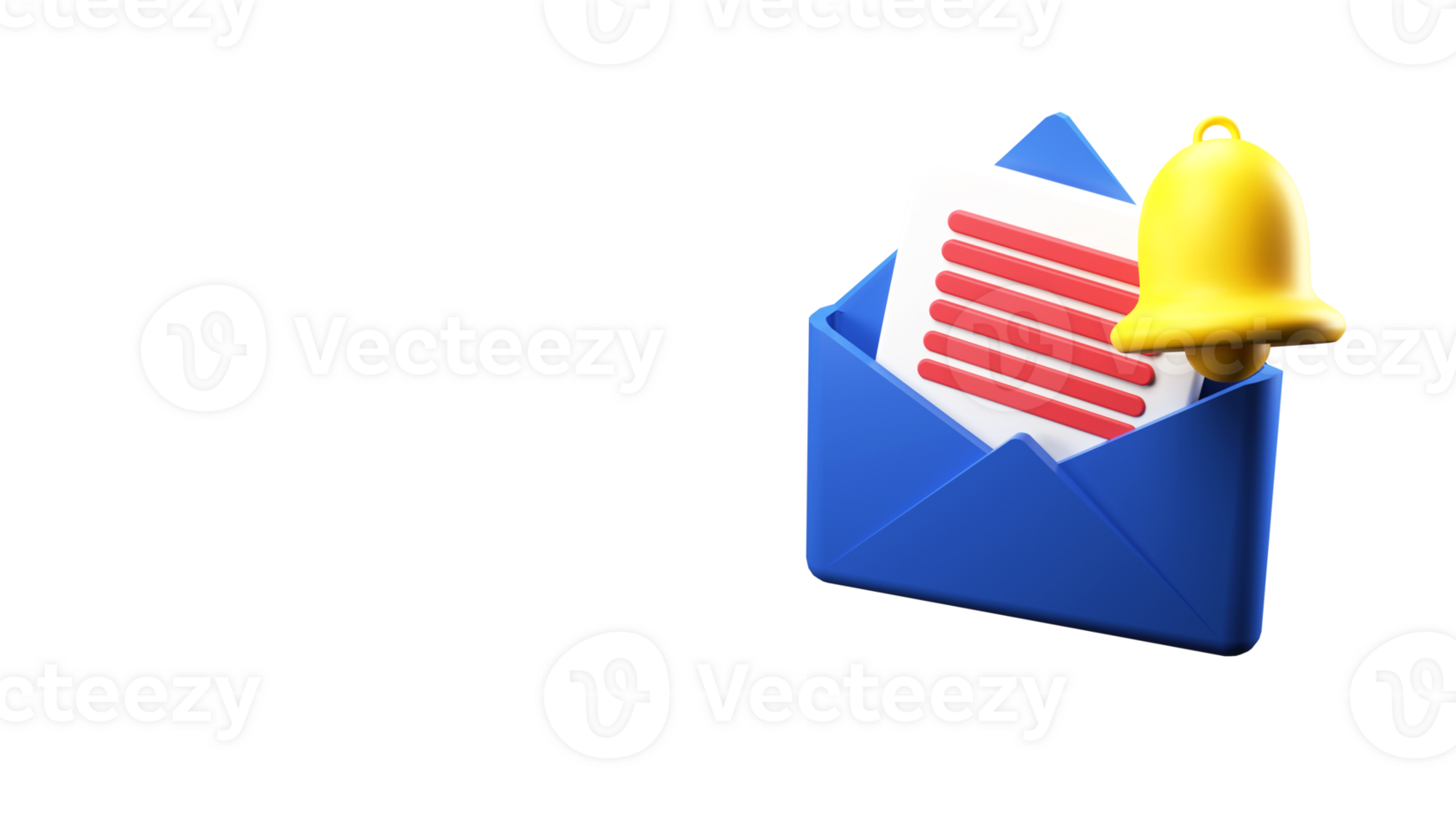 3D Render of Email or Letter Inside Envelope With Notification Bell Element. png