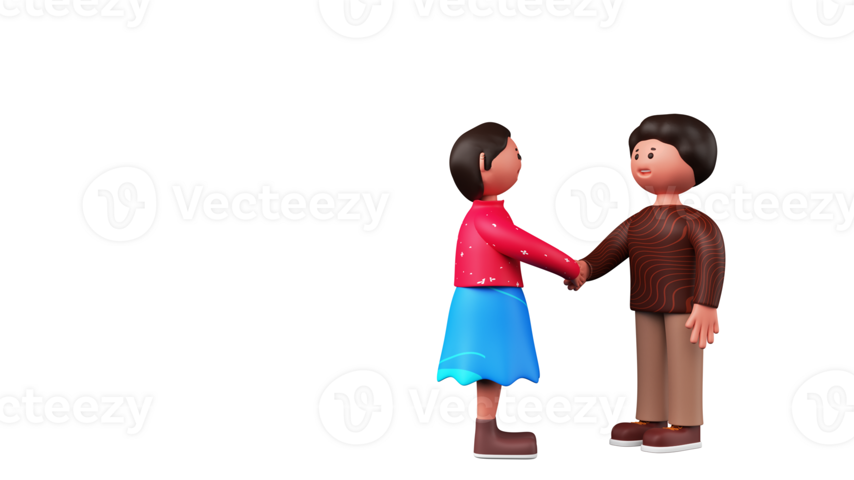 3D Render of Young Man And Woman Shaking Hands Together. png