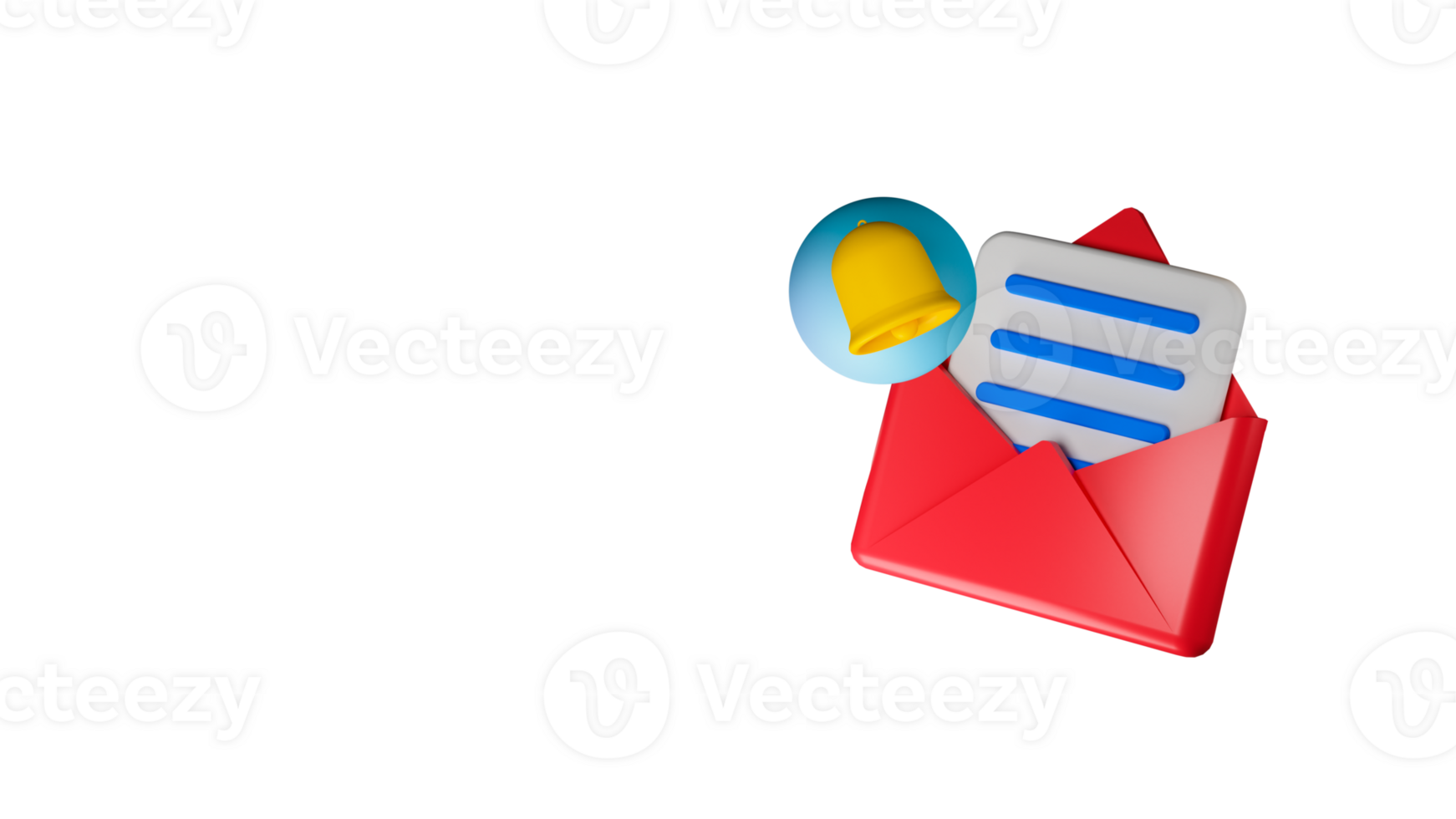3d rendre de email ou lettre à l'intérieur enveloppe et notification cloche élément. png