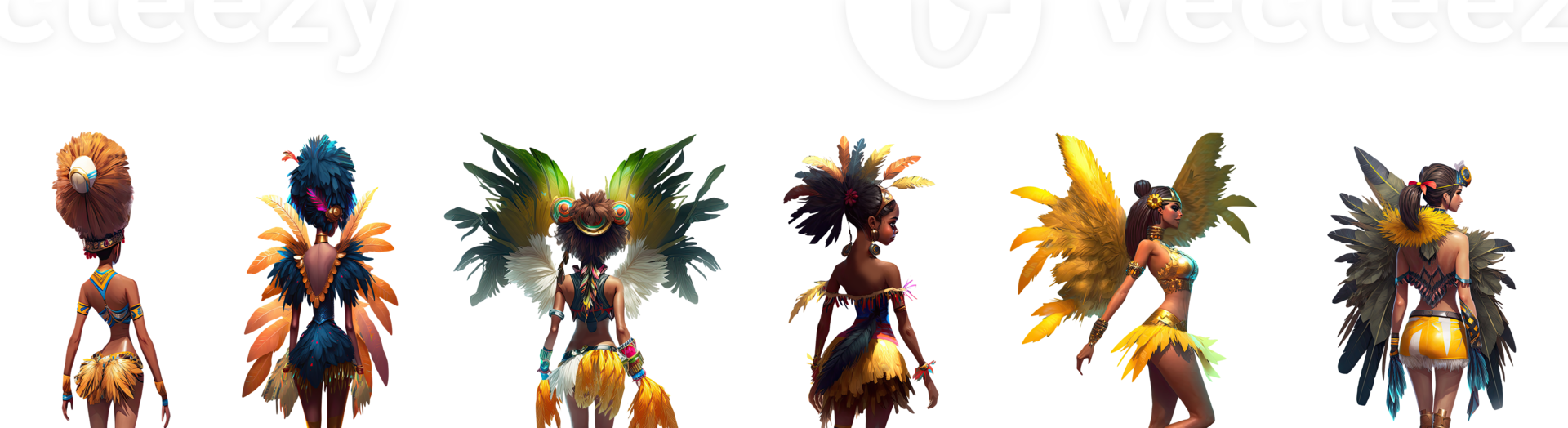 Different Style Standing Samba Dancers Set. 3D Render. png