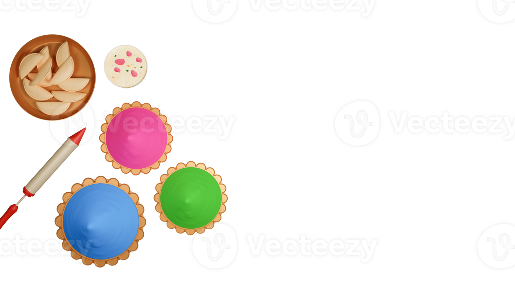 Top View Of Holi Festival Elements In 3D Rendering. png