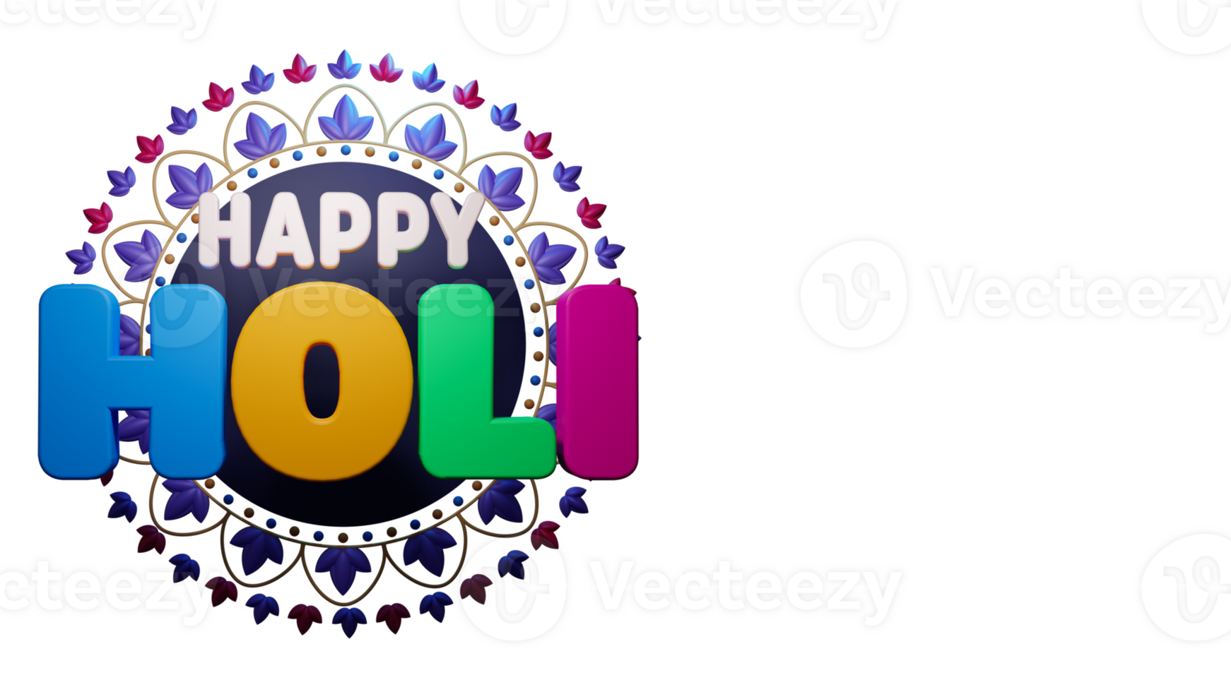 3D Render Of Colorful Happy Holi Text Over Mandala Frame Element. png