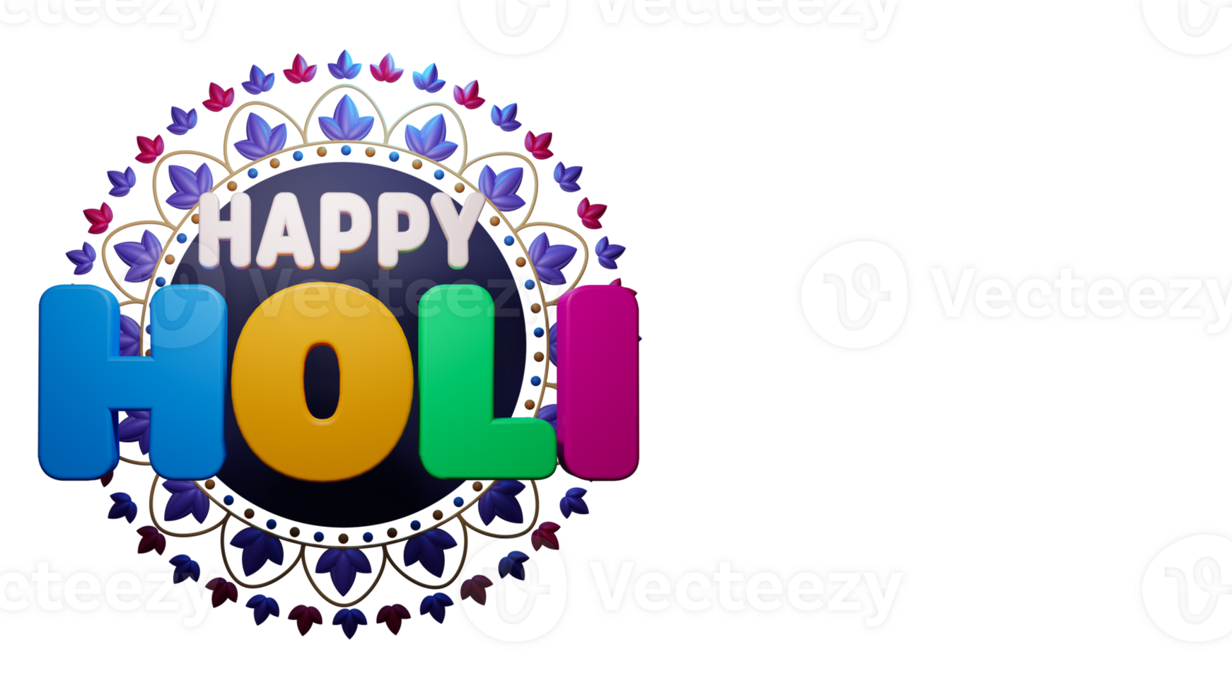 3d framställa av färgrik Lycklig holi text över mandala ram element. png