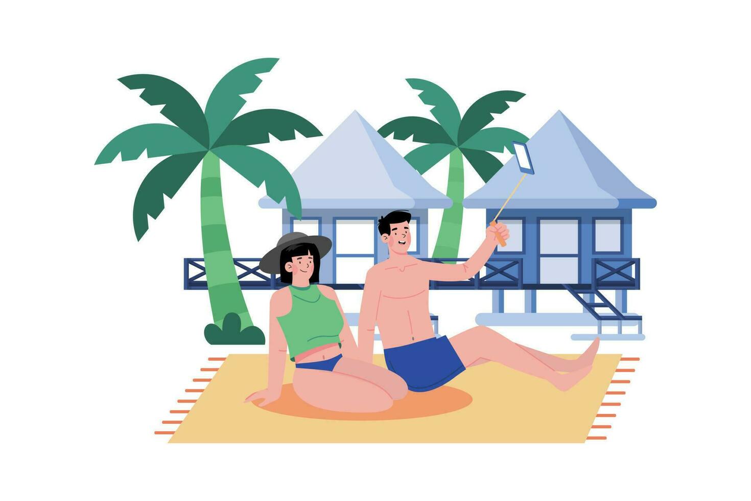 A couple chooses a peaceful resort to relax vector