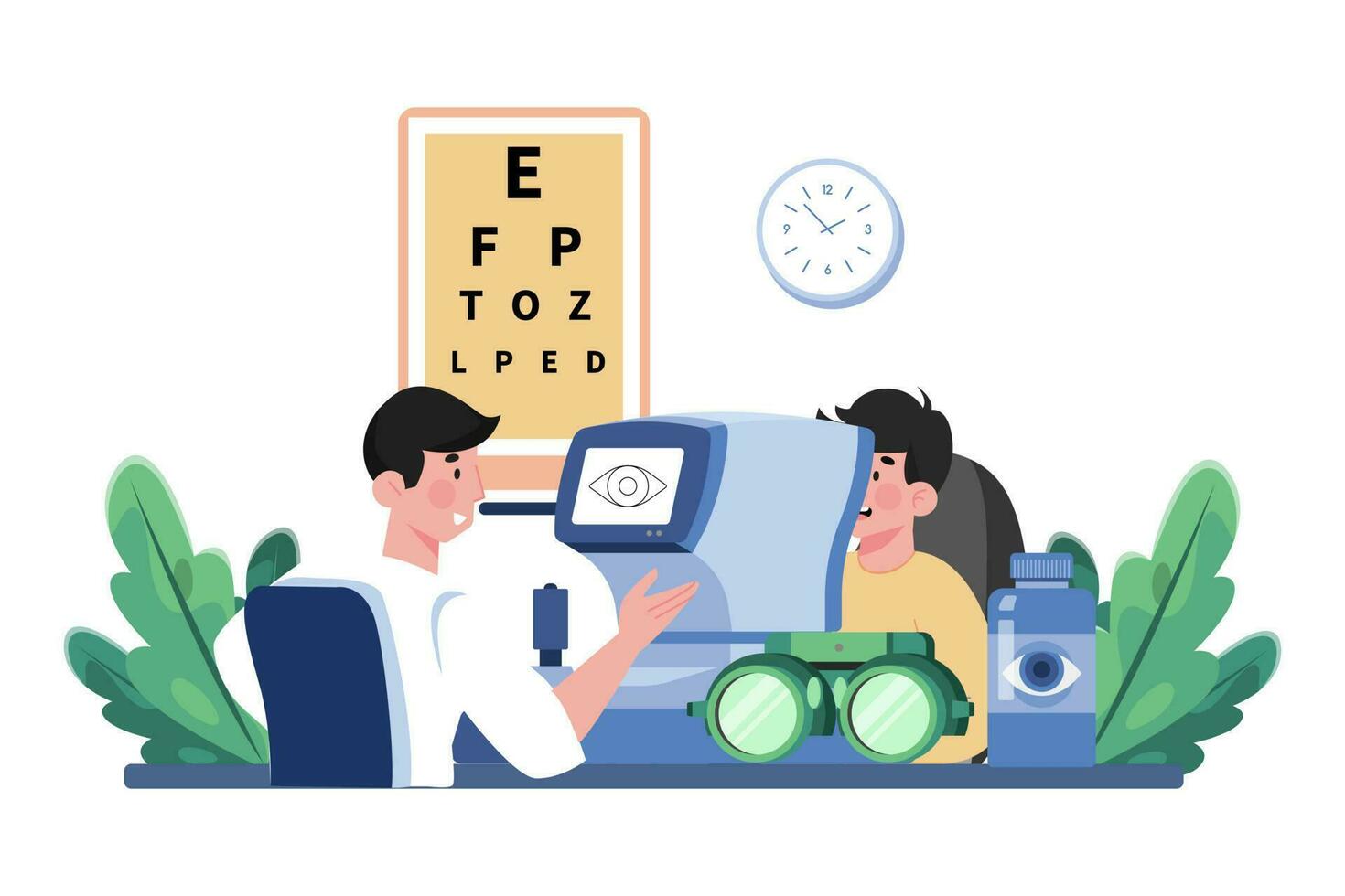 An Optometrist Performs Eye Exams To Patients vector