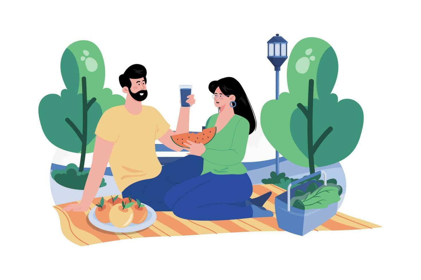 de pareja al aire libre picnic o caminata vector