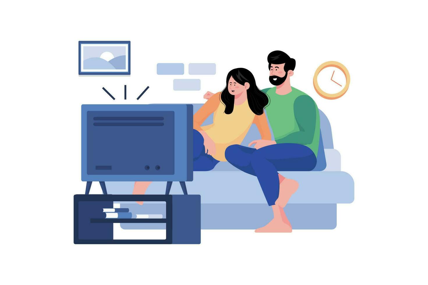 Couple's Relaxing Day at Home with Movies vector