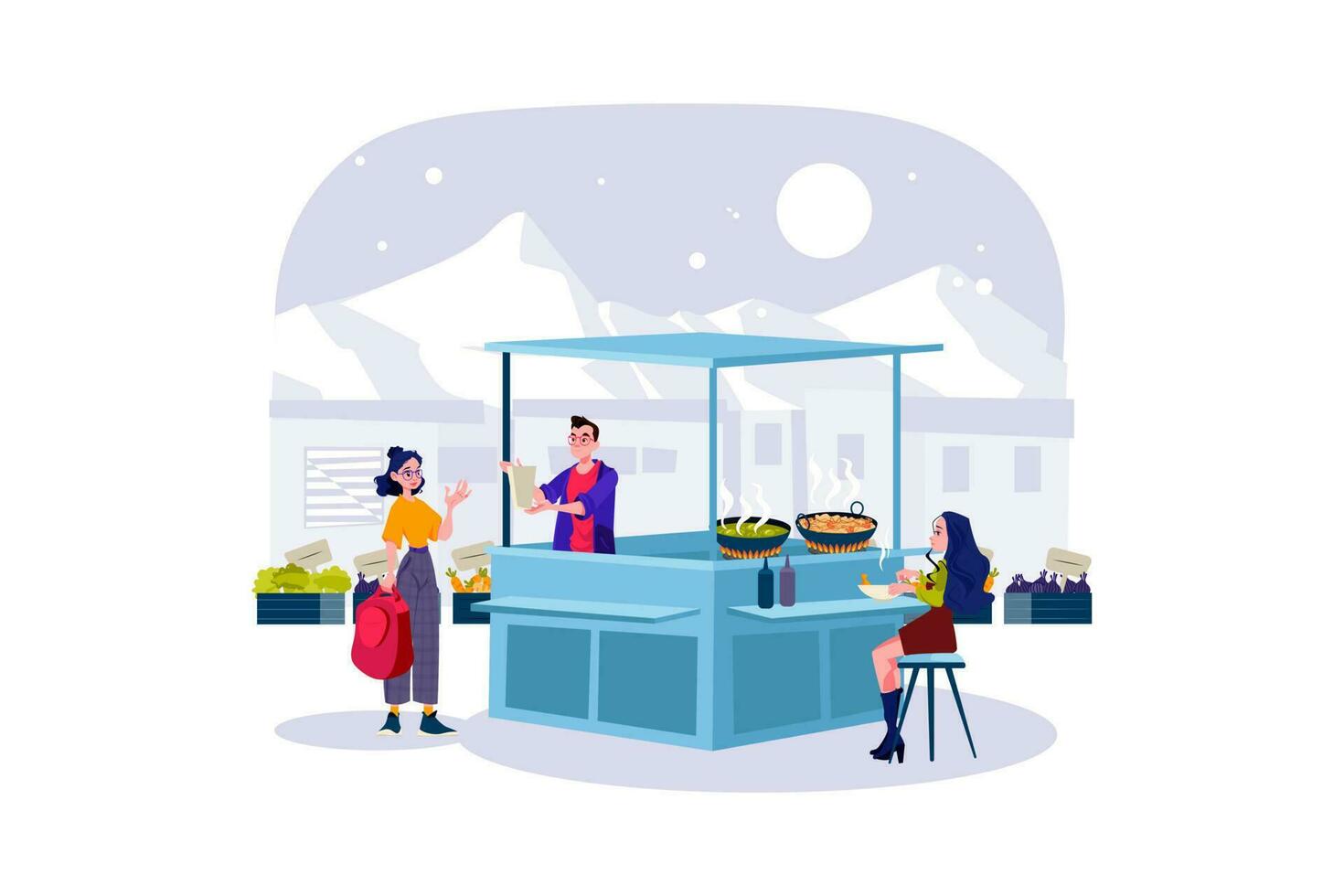 People enjoy local food and discover the local culture vector