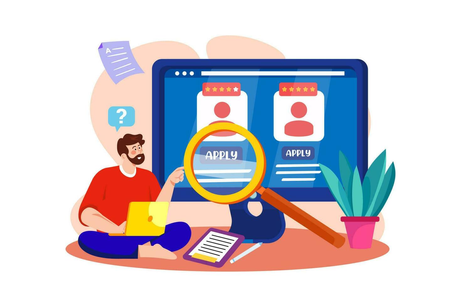 Job seekers search job boards and company websites for job opportunities. vector
