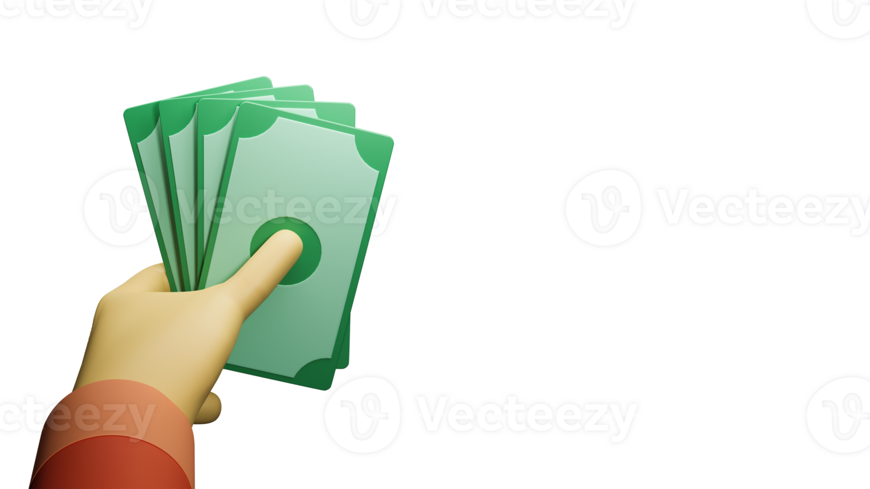 3D Illustration Of Human Hand Holding Banknotes Element. png