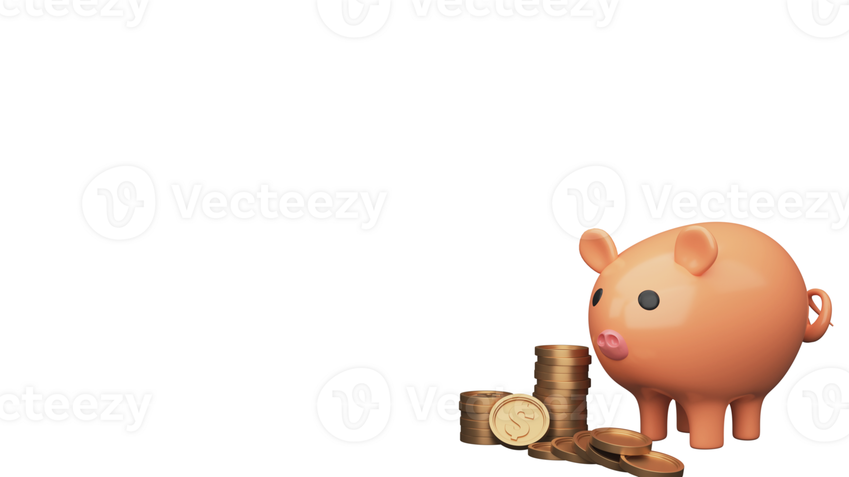 3D Render Piggy Bank With Stack Of Dollar Coins Element. png