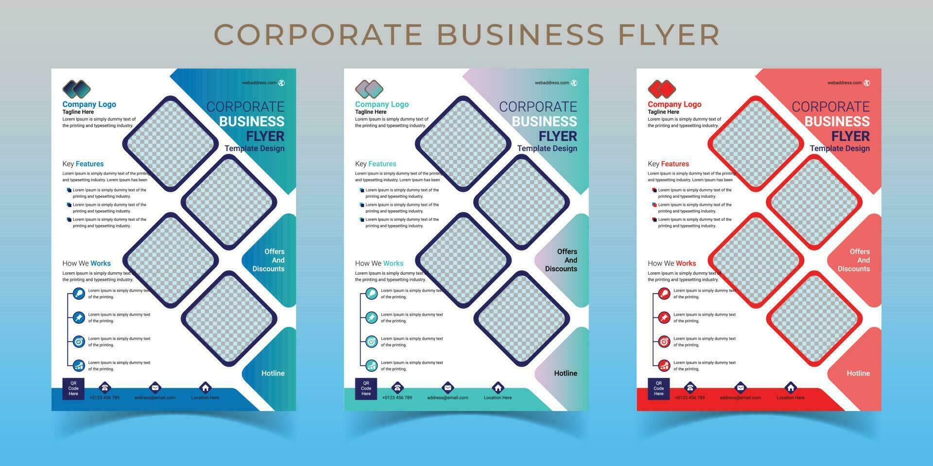 Corporate business flyer design layout, modern template in different color, multiple design, best use for business professionals. vector