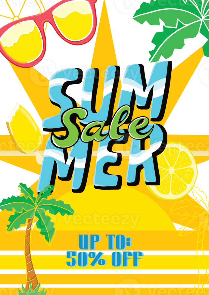 Summer Sale Flyer Retro Illustration png