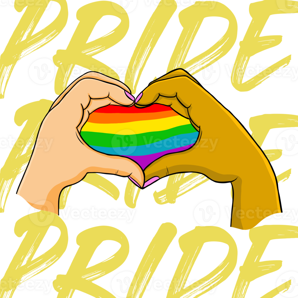 coppia cuore mani, omosessuale bandiera, orgoglio giorno manifesto illustrazione png