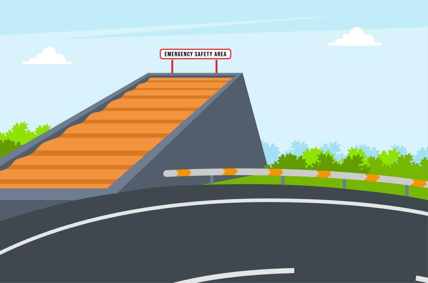 Emergency safety area lane for trucks whose brakes fail on the mountain. vector illustration