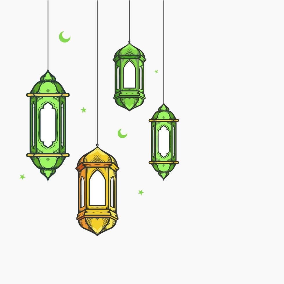 Hand drawn Sketch of lantern for ramadan greetings card vector