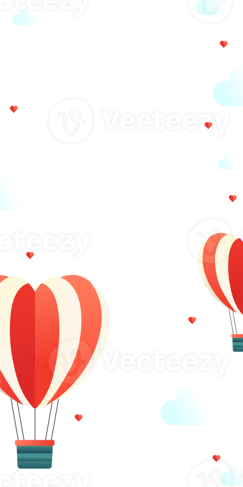 Illustration Of Heart Shape Hot Air Balloons  With Clouds And Copy Space. Love Or Valentine's Day Concept. png