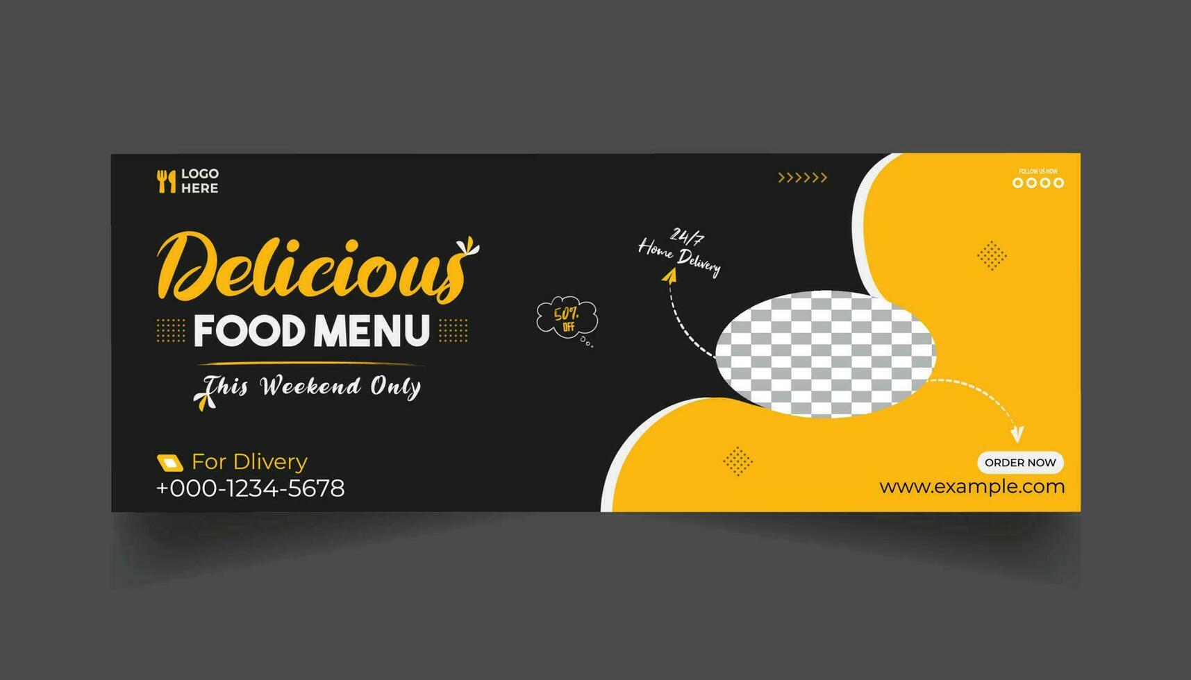 delicious food menu and restaurant social media cover template design vector