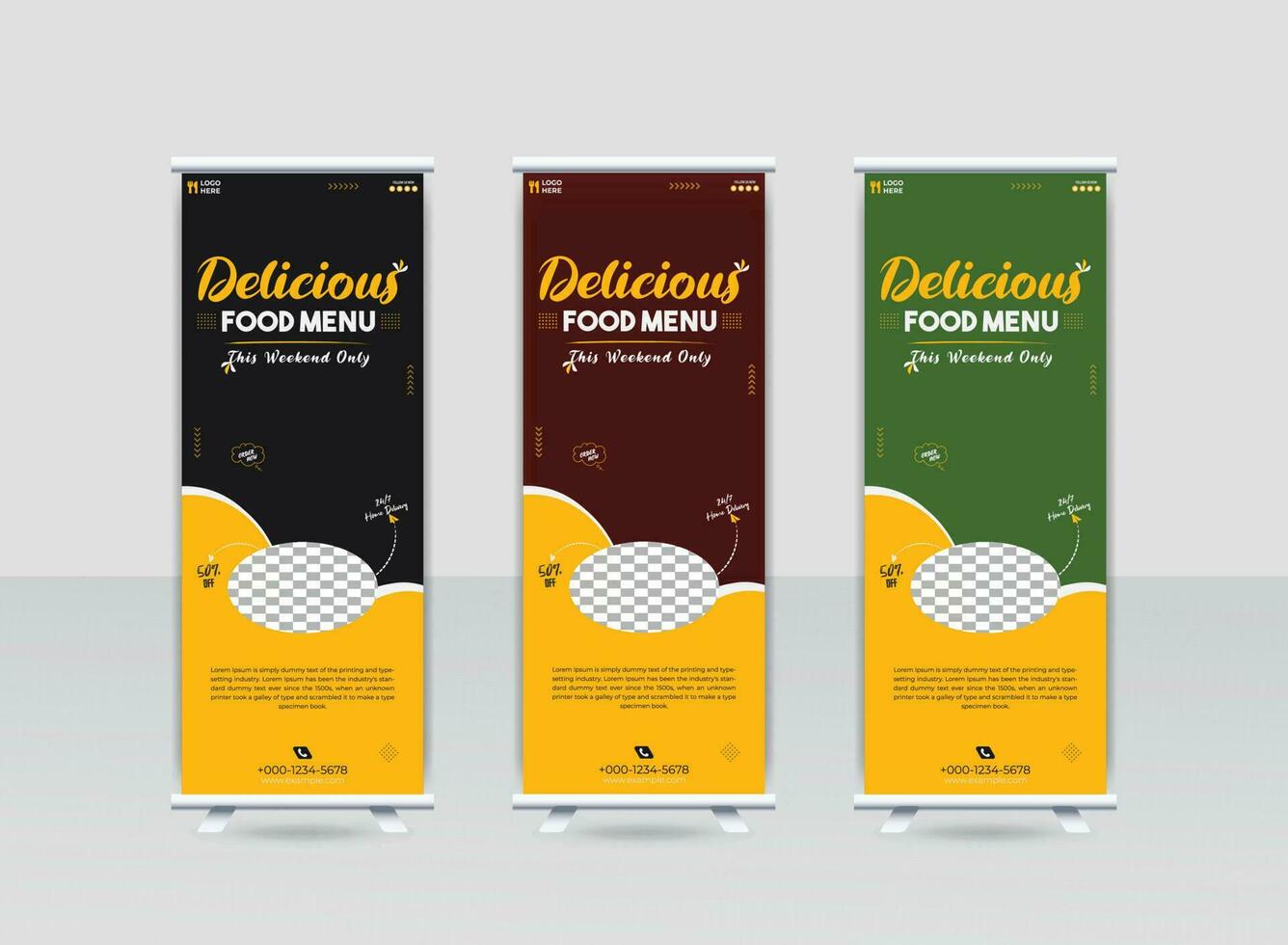 delicious food menu roll up banner design vector