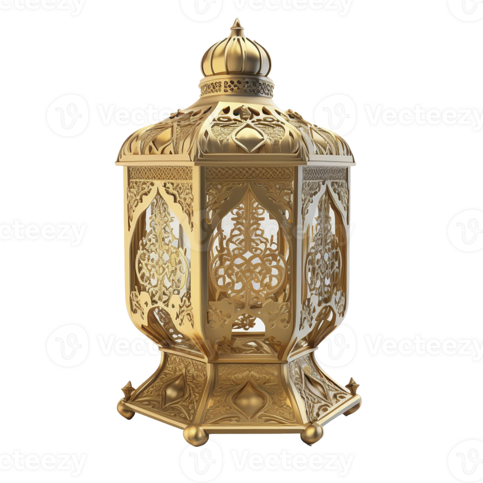 Arabic gold vintage luminous lantern on transparent background, created with png