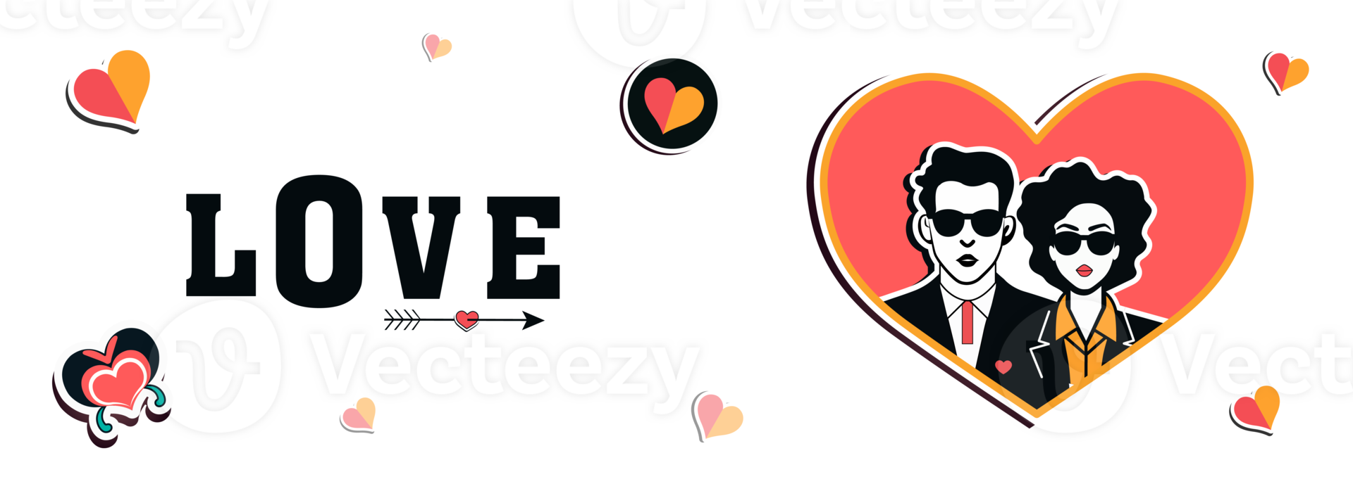 Love Banner or Header Design With Modern Couple Character Inside Heart Shape. Happy Valentine's Day Concept. png