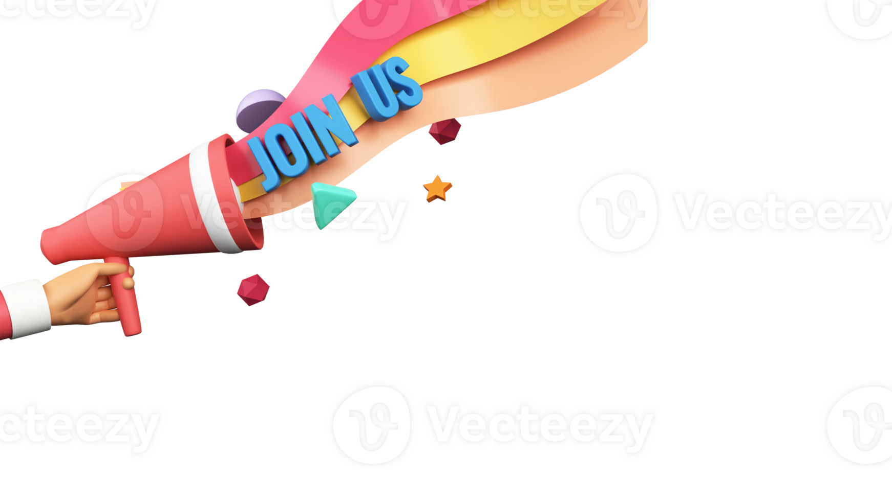 3D Render of Human Hand Holding Megaphone With Saying Join Us. png