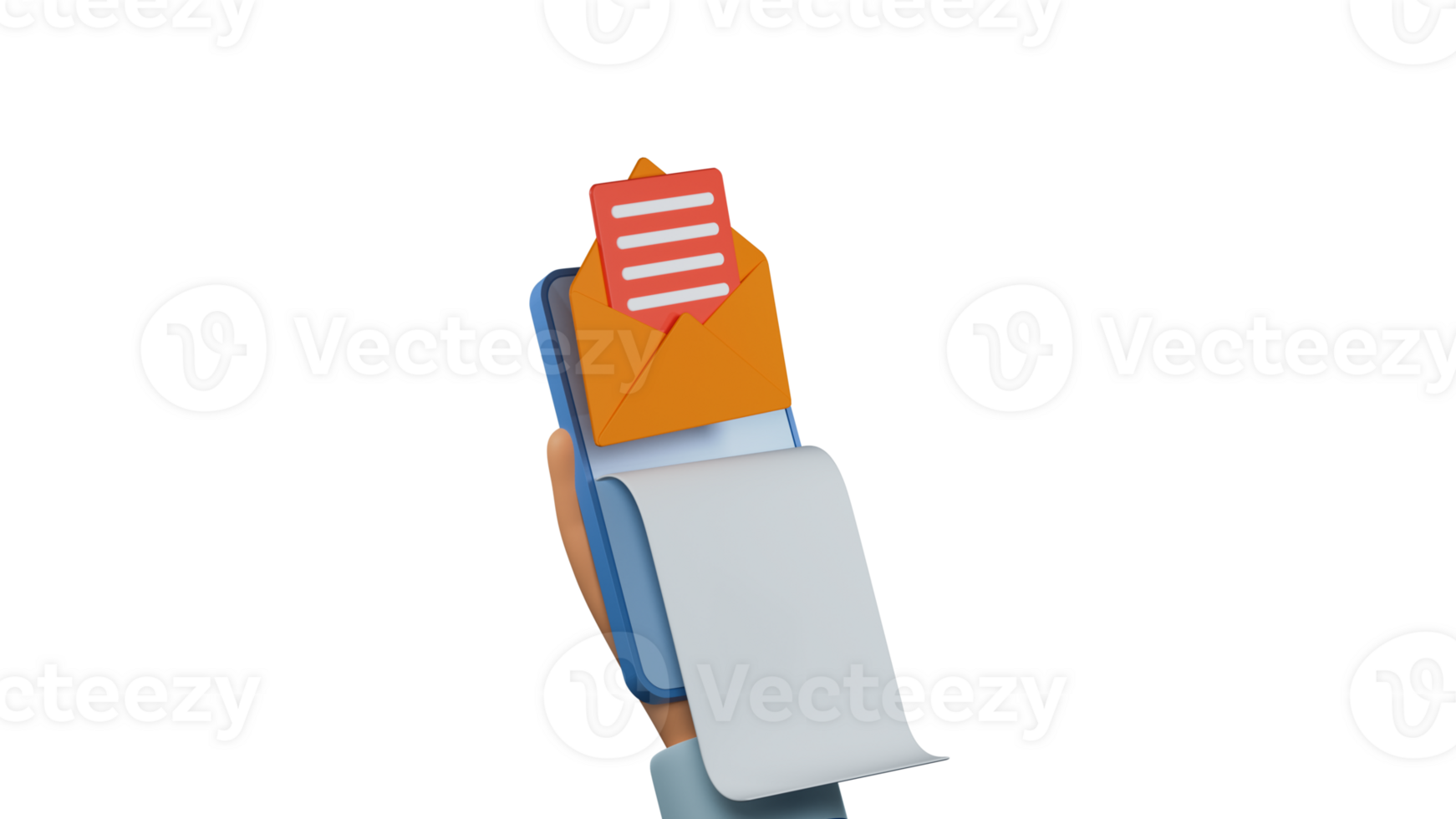 3D Render Of Human Hand Holding Smartphone With Email Or Newsletter Element. png
