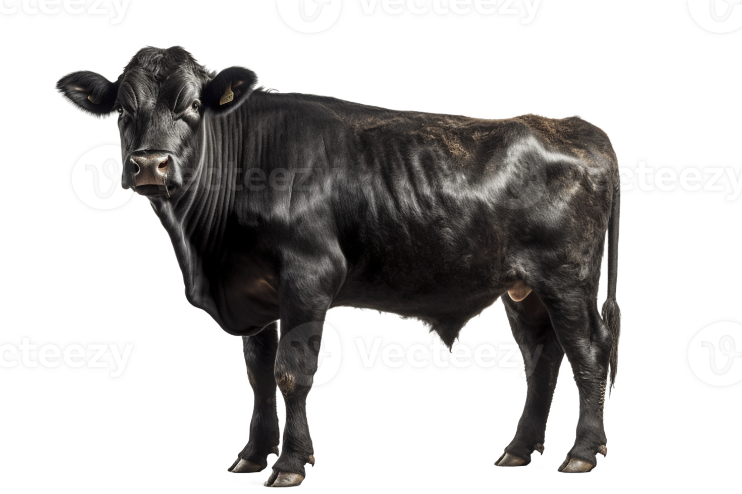 Black angus cow on transparent background, created with png