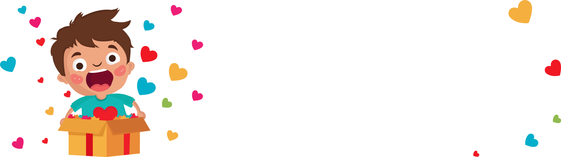 Funny Boy Character Coming Out From Cardboard Box With Colorful Heart