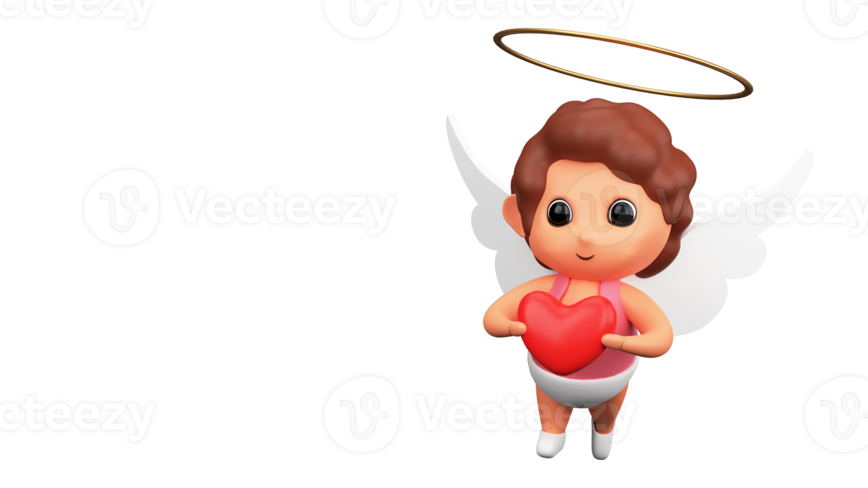 3D Render of Cute Cupid Character Holding Heart. png