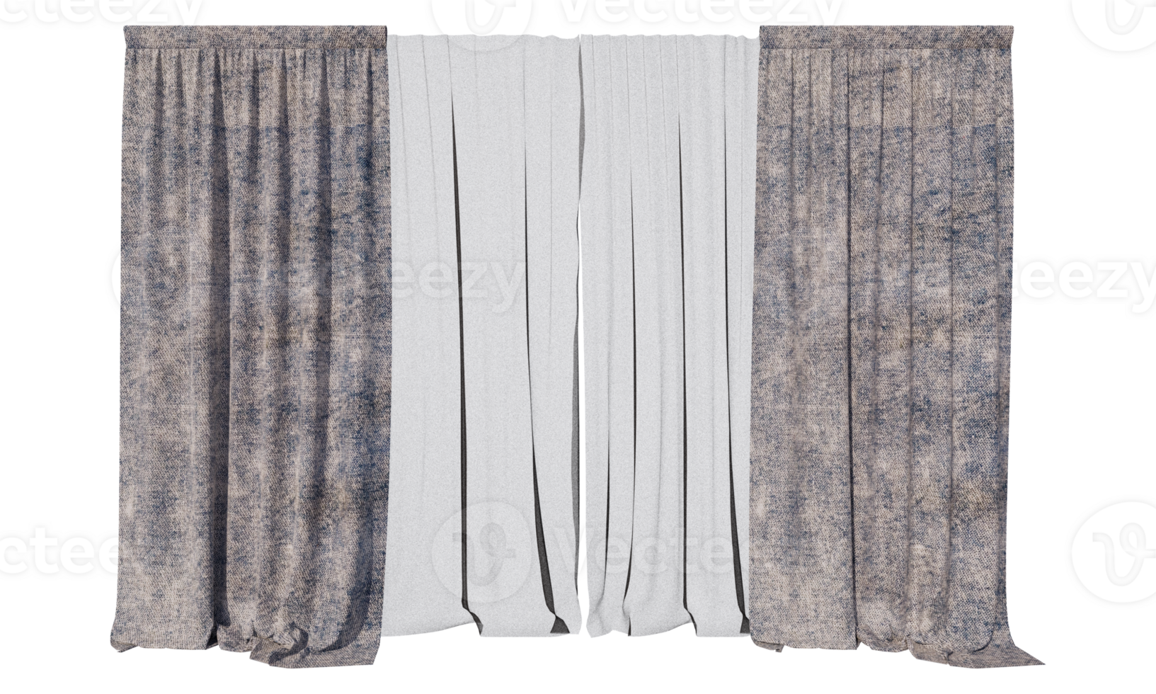 curtains blackout with curtains sheer in PNG isolated on transparent background. with a 3D image rendering
