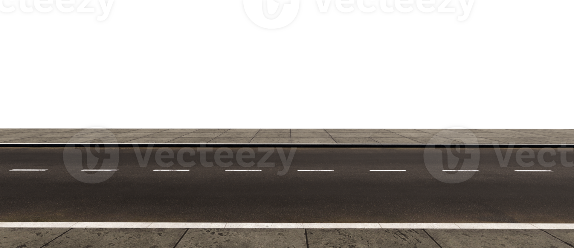 Empty asphalt road with two sidewalks in PNG isolated on transparent background.