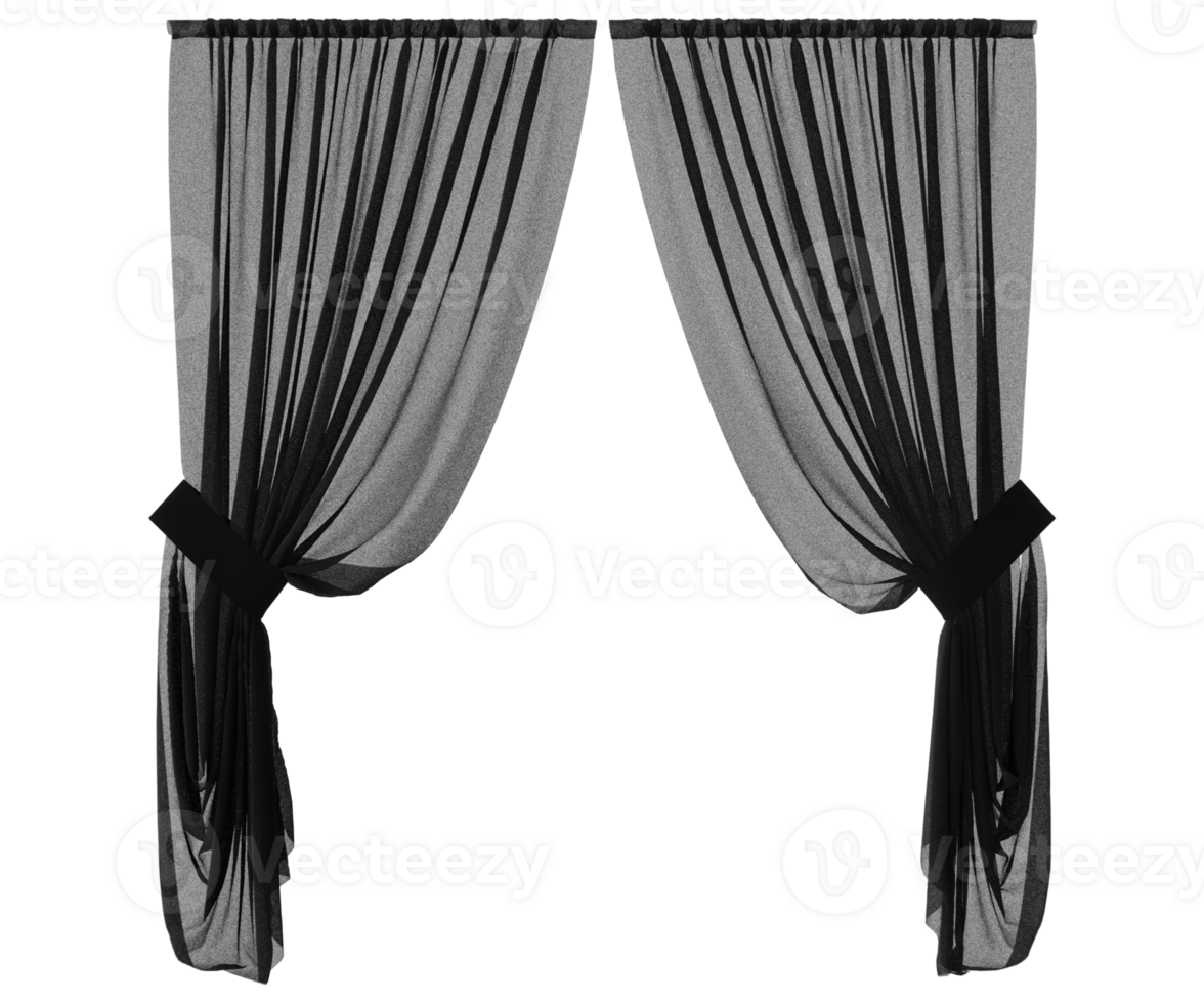 curtains sheer Black in PNG isolated on transparent background. with 3D rendering