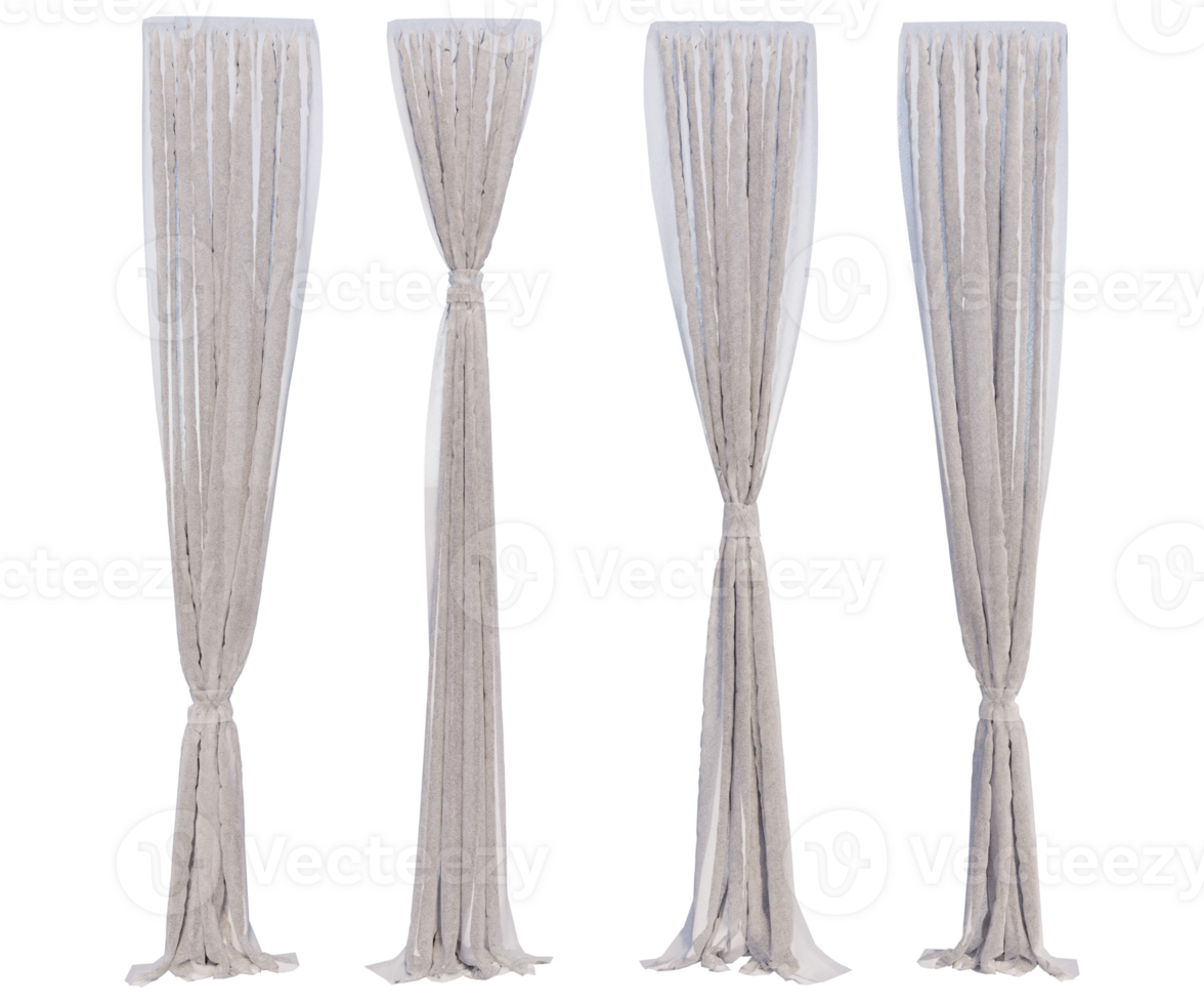 curtains sheer white in PNG isolated on transparent background. with 3D rendering