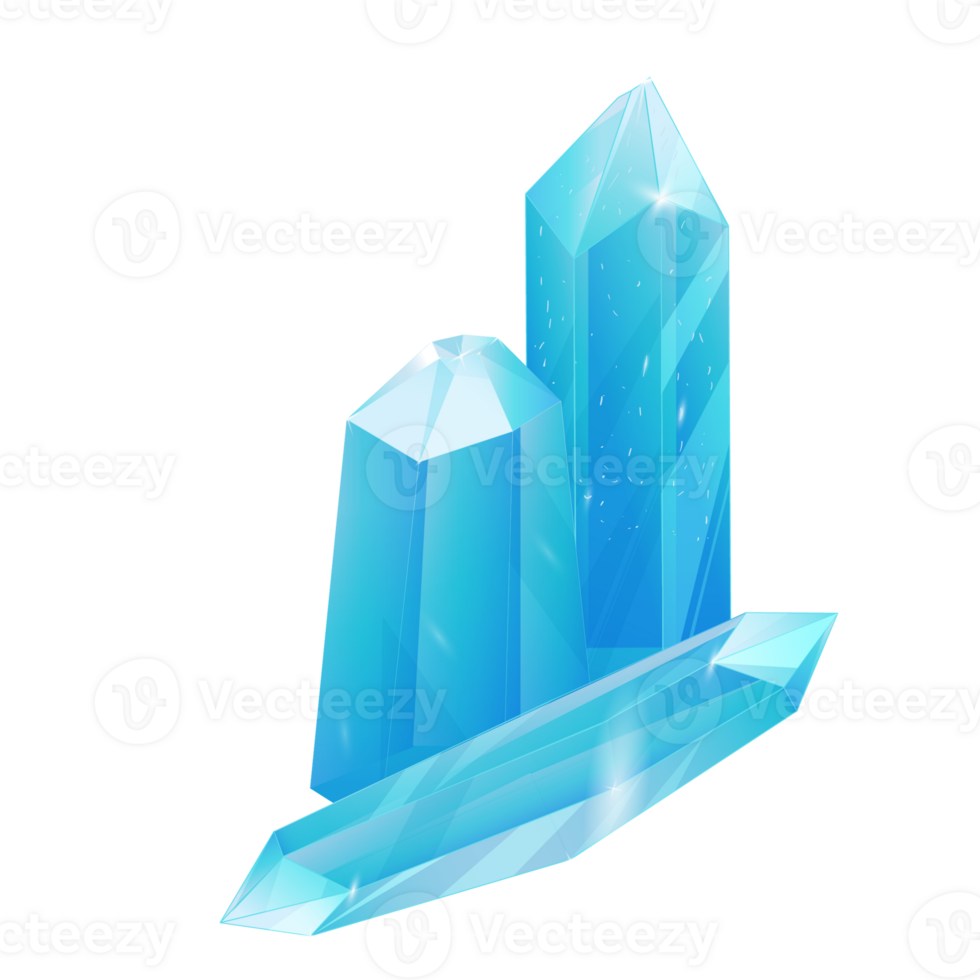 Crystal Set. Healing Transparent Healing Quartz. Blue Gradient Transparent Bright Gemstone. The Magic Stone png