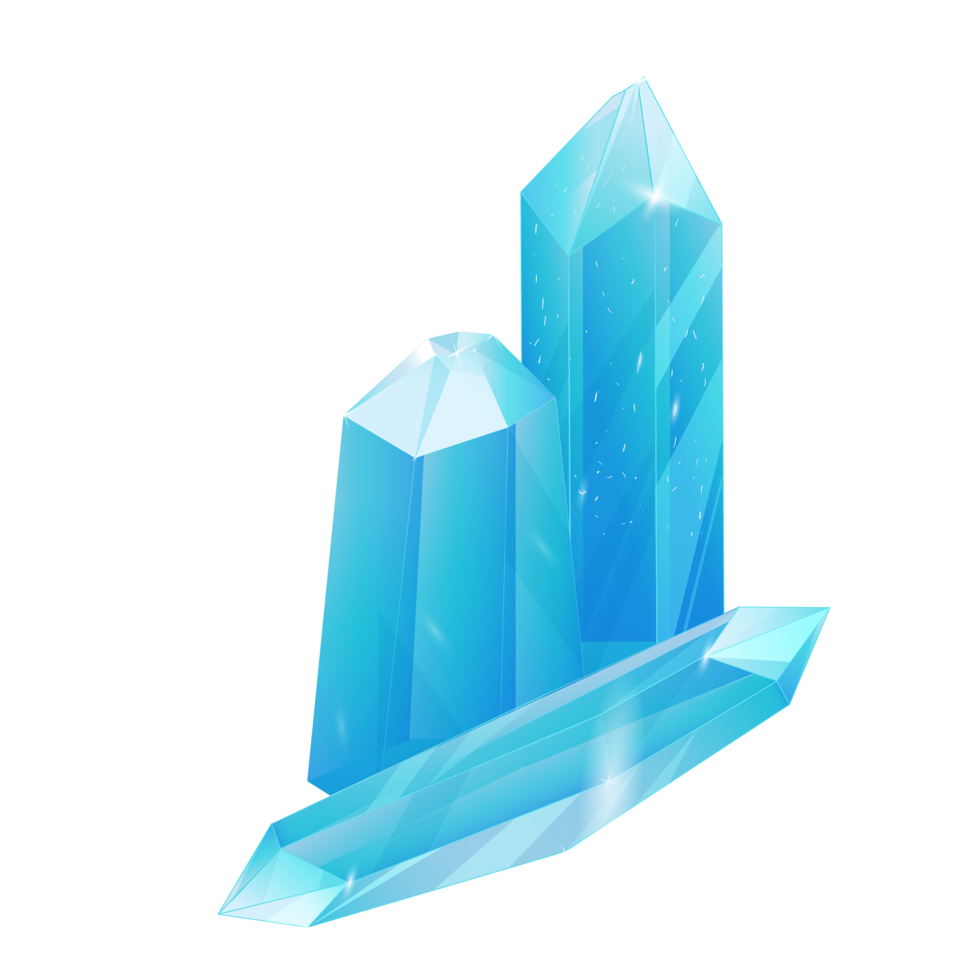 Crystal Set. Healing Transparent Healing Quartz. Blue Gradient