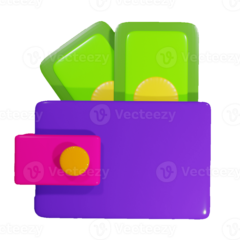 purple color wallet and money illustration design in 3d style. png