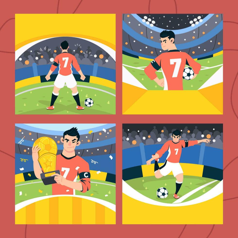 Social Media Set of Soccer Player in Action vector