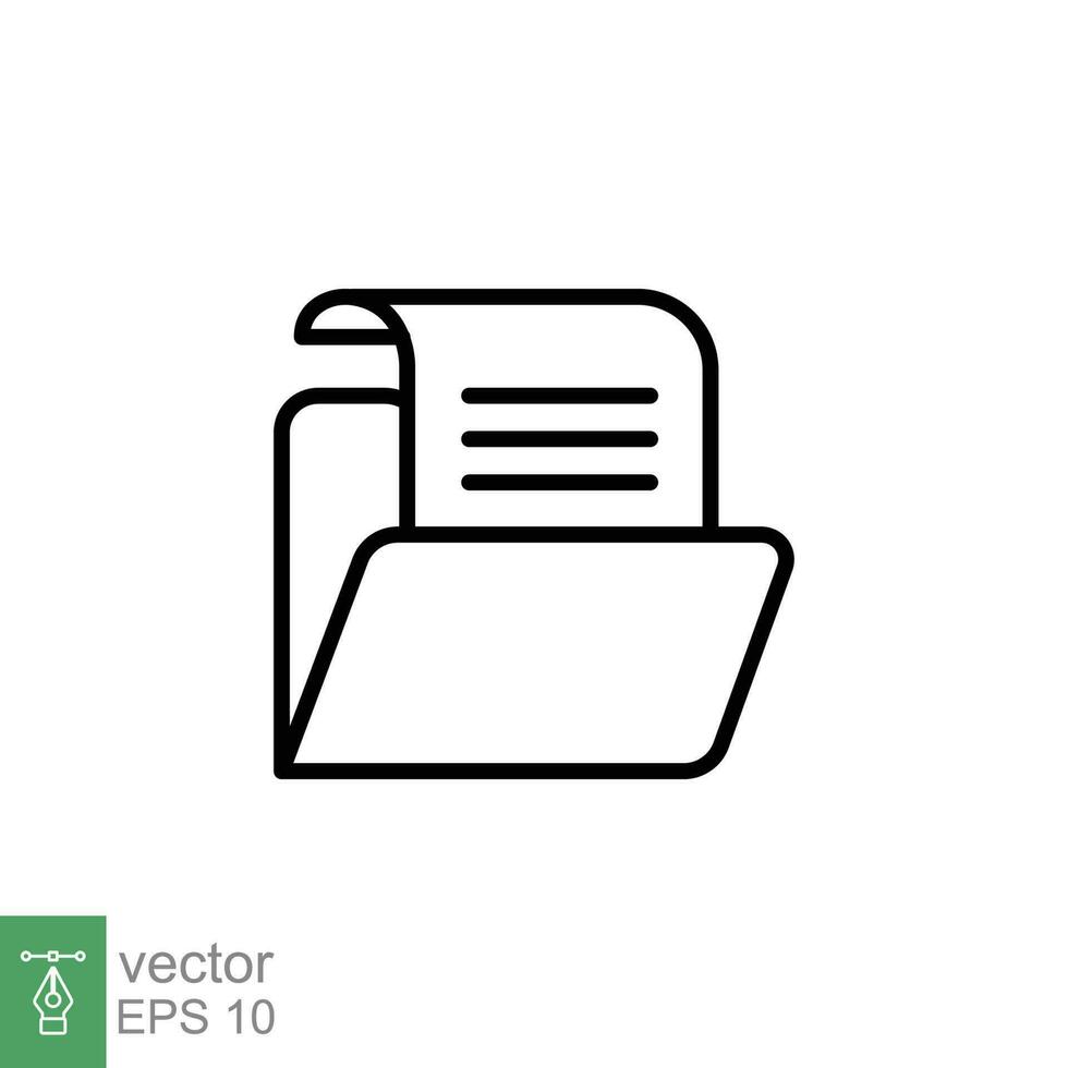 Document file icon. Simple outline style. Collect, account, data bank, information, open folder concept. Thin line symbol. Vector symbol illustration isolated on white background. EPS 10.