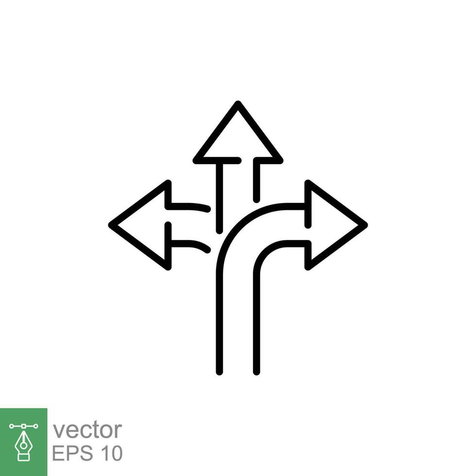 3 flecha camino icono. sencillo contorno estilo. elección, opción, ruta, oportunidad, tres, la carretera concepto. Delgado línea símbolo. vector símbolo ilustración aislado en blanco antecedentes. eps 10