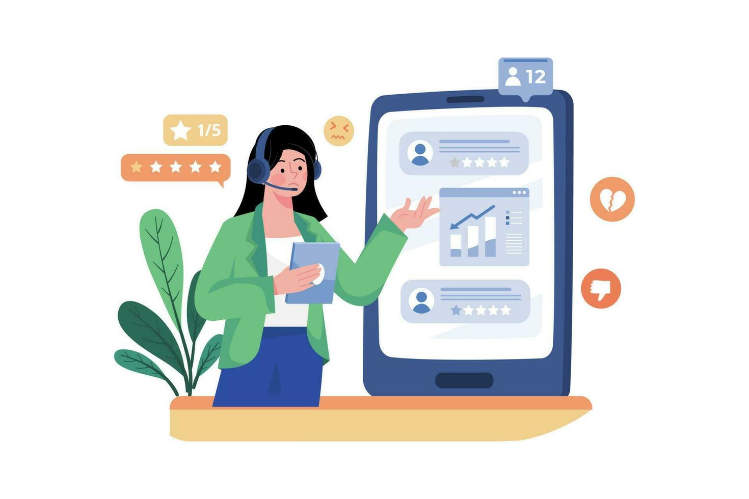 PR Specialist Responds To Negative Online Reviews vector