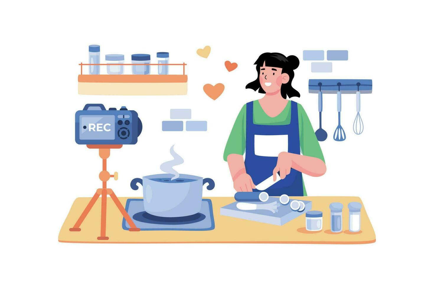 Food Blogger Films A Recipe Tutorial For Their Channel vector