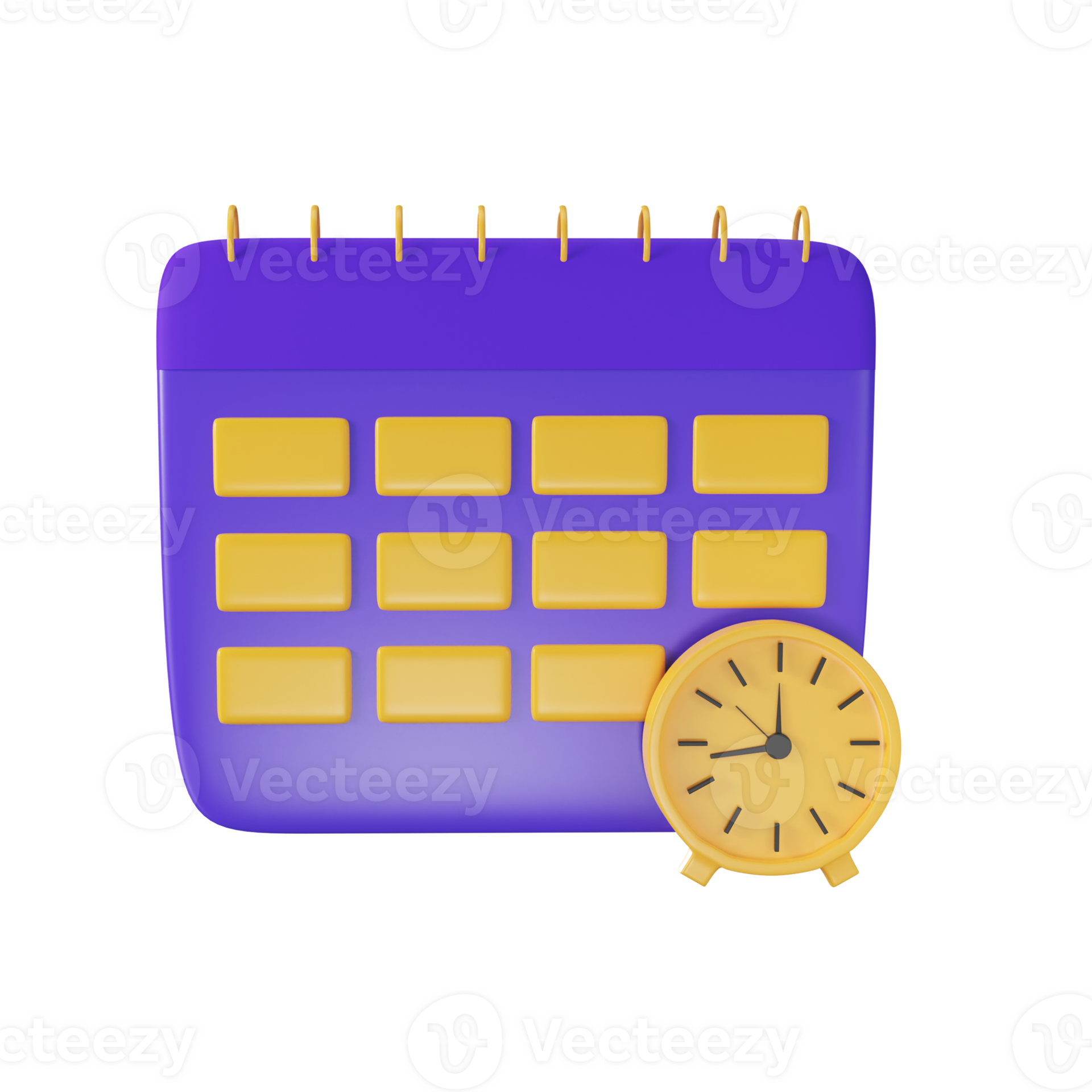 Yellow and purple calendar and clock 3d icon 23653535 png